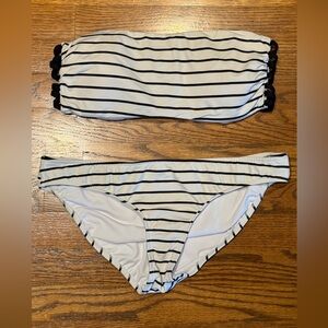 Venus Striped Bandeau Bikini Set in White and Black Size 10/12